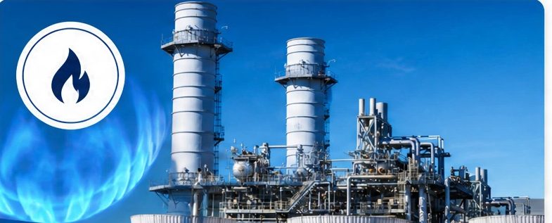 Gas-fired power station under a blue sky